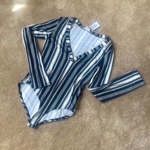 Black and white stripe body suite long sleeve top